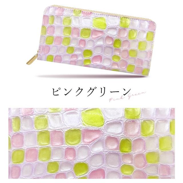 長財布 レディース 財布 本革 上品な ステンドグラス エナメル ラウンドファスナー サイフ さいふ ウォレット 革 牛革 レザー カード収納 革財布 ラウンド長財布_9