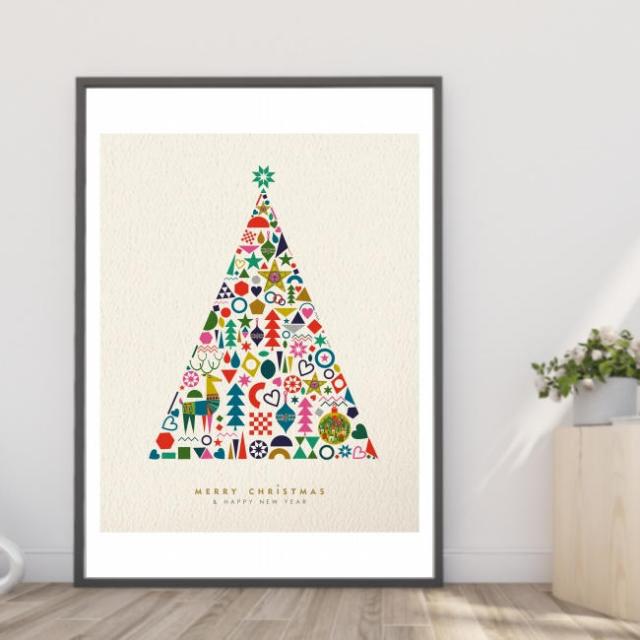メール便送料無料 ポスター スカンジナビア クリスマス 新年 クリスマスツリー 北欧風パッチワークデザイン イラスト 壁飾り の通販はau Pay マーケット 赤い屋根ワークス