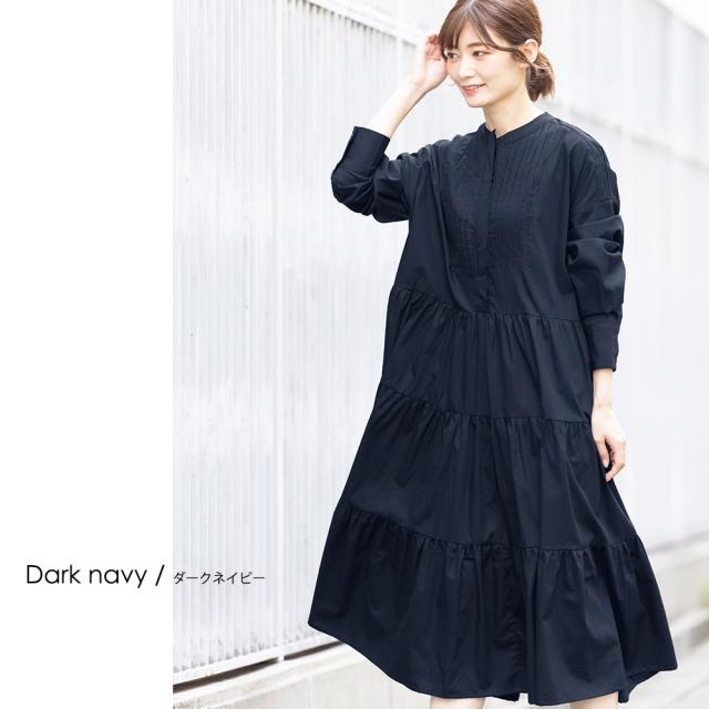 自由区今季モデル　濃紺 シャツワンピース 長袖 ティアード　※数回の着用のみ 自由区今季モデル 濃紺 シャツワンピース 長袖 ティアード ※数回