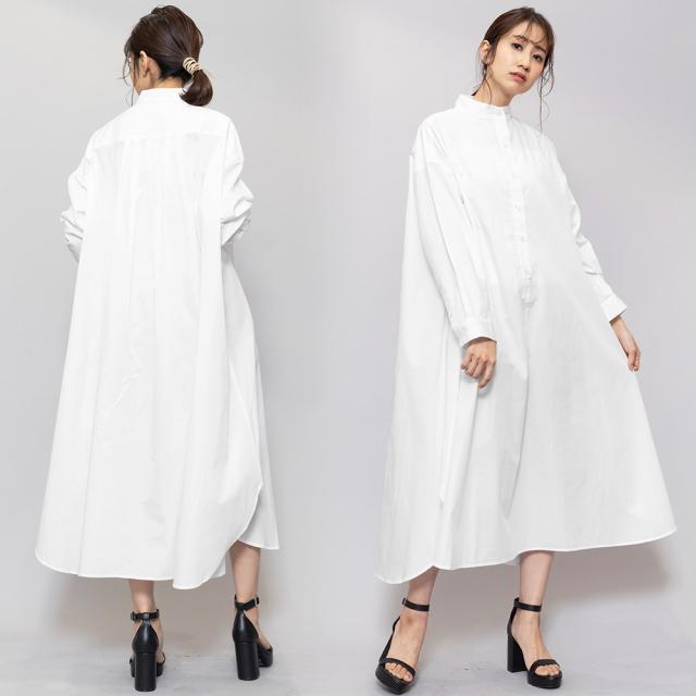 夏新作 フレアシャツワンピース スタンドカラー サイドスリット 長袖 ミモレ丈 綿100 ワンピース M L レディース 白シャツ ミリアンの通販はau Pay マーケット Mili An Deni