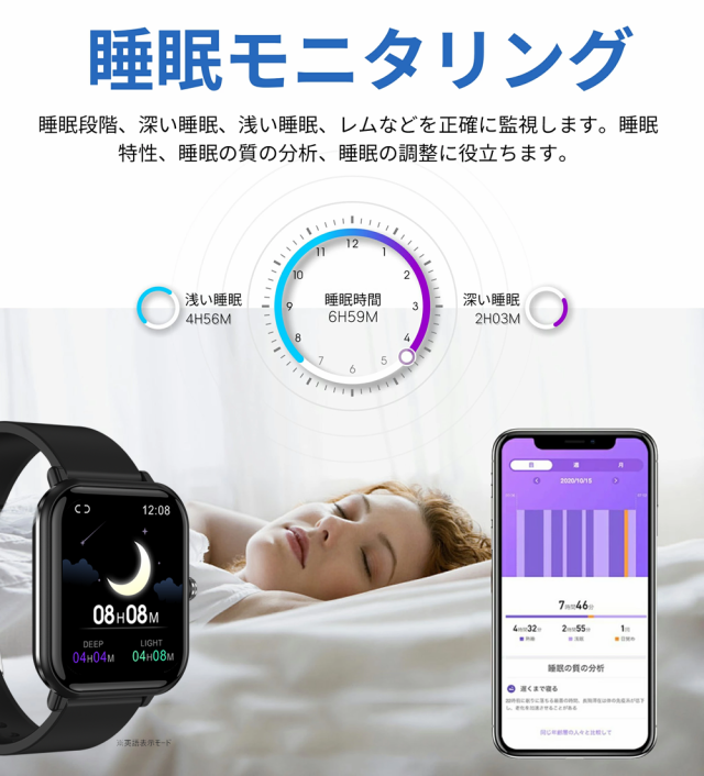 スマートウォッチ 24時間健康管理 体温測定 心拍数 1.7インチ大画面