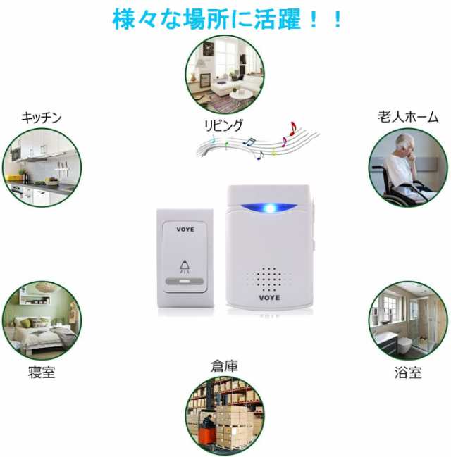 ワイヤレス チャイム 無線 ドアチャイム チャイム お知らせベル ピンポン 送信機１個 受信機1個セット 配線工事不要 電池式の通販はau PAY  マーケット - バイモア