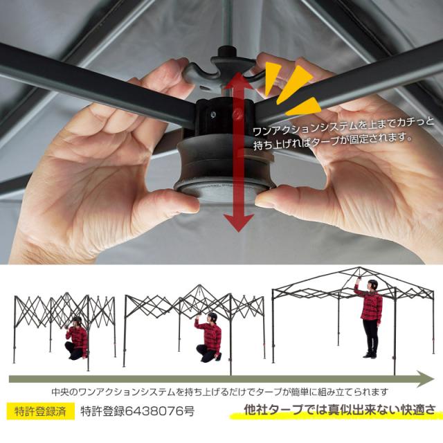 送料無料 ワンアクションタープ 250cm ブラックコーティング/BUNDOK(バンドック)/BDK-136/ワンタッチ タープ テント 日除け 熱中症 日よけ ブラックコーティング 遮光 遮熱 UVカット UPF50+ 250cm 2.5m スチール_2