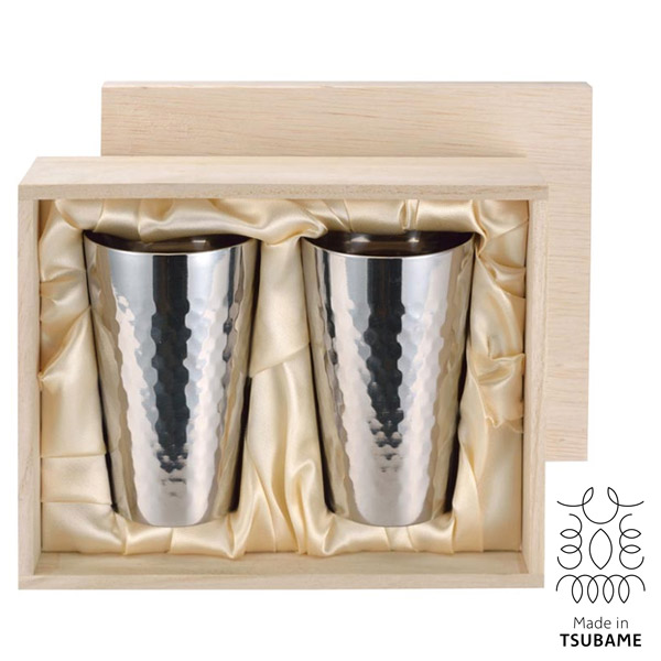 送料無料 Titanium Cup チタン2重カップ2PCセット【木箱入り】/TW-2/カップ コップ ストレート ビアカップ タンブラー 2重構造 チタン 保温 保冷 国産 日本製 燕 アサヒ