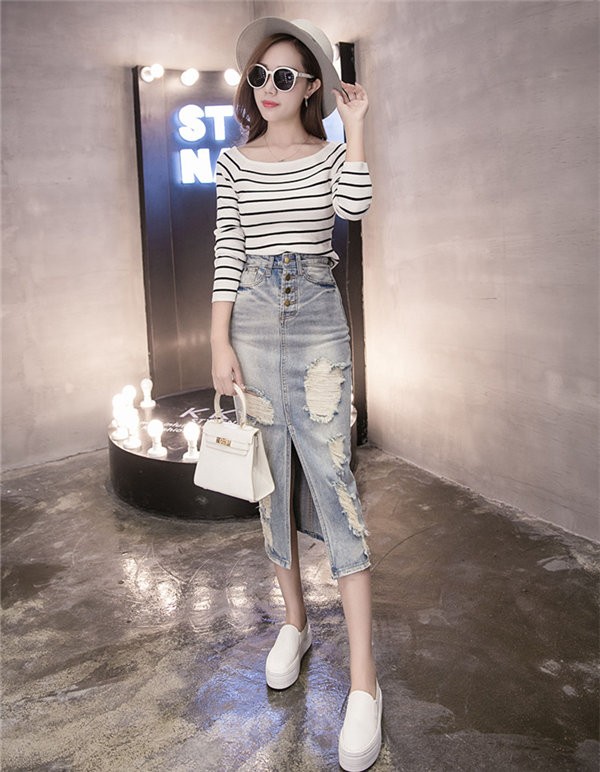 送料無料 デニムスカート レディース デニム タイトスカート ひざ丈 ミモレ丈 スカート レディース スカート 大きいサイズ ダメージ感 クの通販はau Pay マーケット Denny Honey