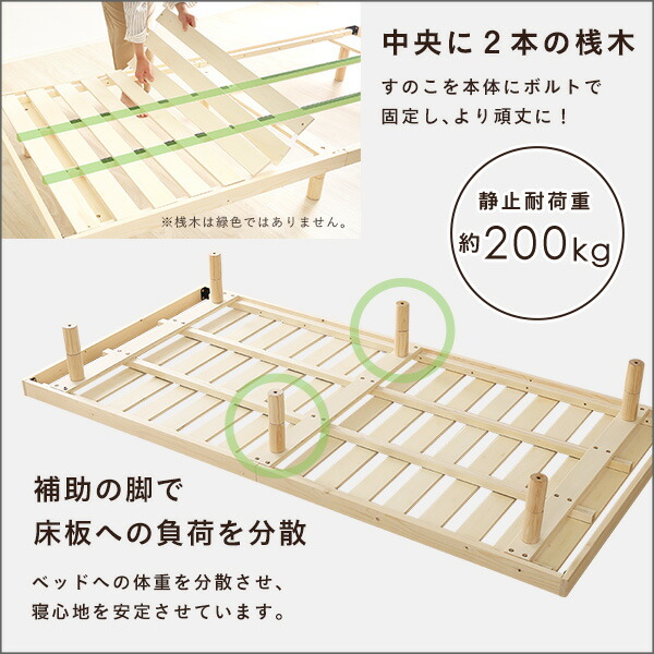 北欧インテリア 天然木すのこベッド シングルヒュッゲ-Hygge-代引不可_6