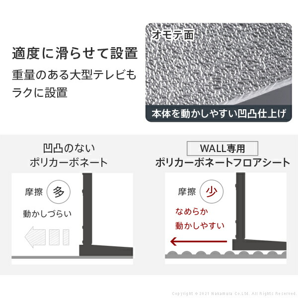 WALLインテリアテレビスタンドV2ロータイプ専用 ポリカーボネートフロアシート テレビ台 テレビスタンド 部品 パーツ フローリング 床保護パネル 床 シート 傷防止 キズ防止 汚れ防止 保護 WALLオプション EQUALS イコールズ 【代引/同梱不可】_5