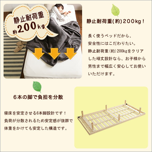 すのこベッド シングル 脚付き 北欧 パイン材 高さ3段階調整脚付き 木製ベッド ローベッド ベッドフレーム 通気性 耐久性 高さ調節 すのこベット 寝具 おしゃれ 代引/同梱不可_7