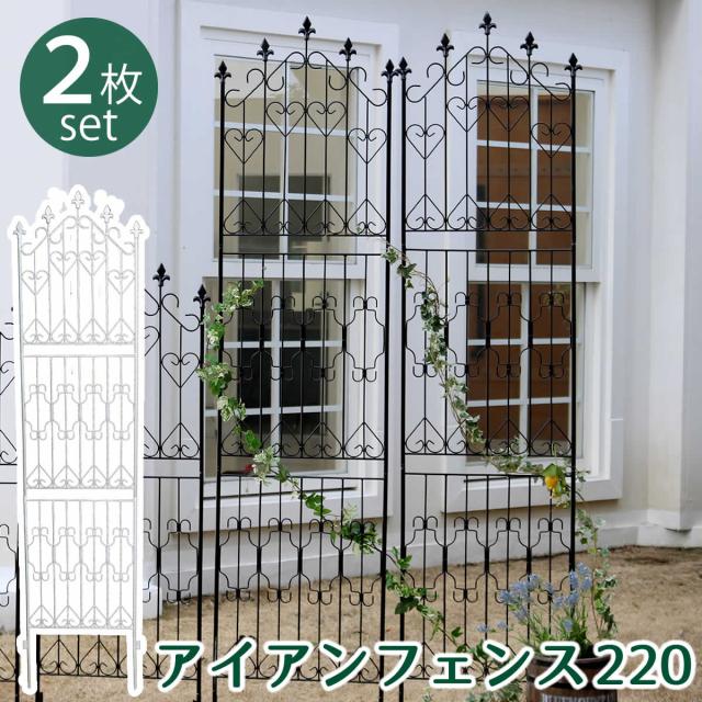 アイアンフェンス220 ハイタイプ 2枚組 フェンス アイアン ガーデンフェンス ガーデニング 枠 柵 仕切り 目隠し 境目 クラシカル アンティーク トレリス ベランダ つる 薔薇 バラ 朝顔 園芸 ラティス つるバラ 庭誘引 屋外 【代引不可】