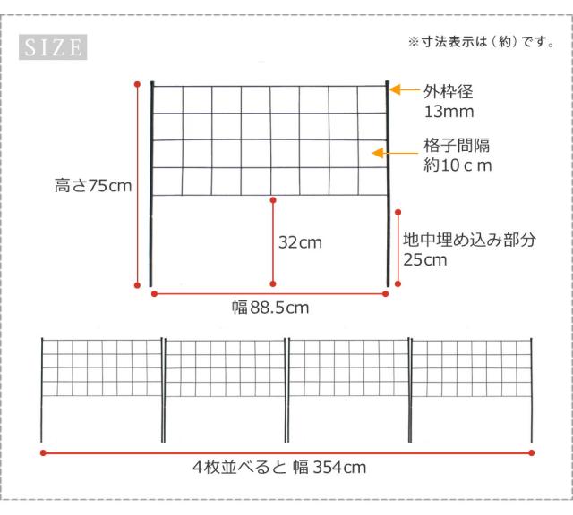 アイアンフェンス 高さ75「グラフ」4枚組 フェンス アイアン ガーデンフェンス ガーデニング 枠 柵 仕切り 目隠し 境目 クラシカル アンティーク 格子 ベランダ つる 薔薇 バラ 朝顔 園芸 ラティス つるバラ 庭誘引 屋外 【代引不可】_8