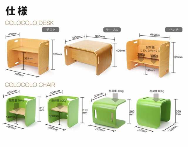 コロコロチェア＆デスク3点セット 座面の高さ調整 角丸設計 天然木 HOPPL ホップル CL-3SET-IV 