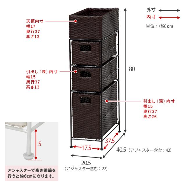 ランドリーチェスト スリム 3段 幅20 防水 完成品 省スペース 隙間収納 かご 籠 バスケット 収納チェスト 収納ラック おしゃれ シンプル トイレ 洗面所 脱衣所 洗濯機横 トイレラック サニタリーチェスト 収納 収納棚 RAN2406_9
