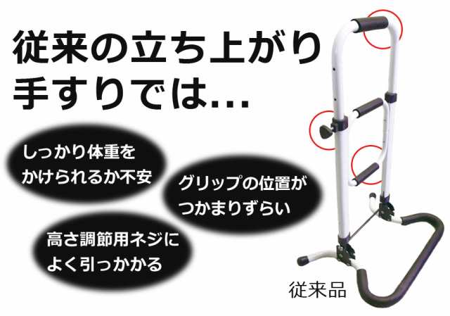 【公式】 立ち上がり手すり 高さ 71.5〜86.5cm 折り畳み可能 高さ調整 足 腰 膝 負担軽減 軽量 持ち運び 立ち上がるくん 折りたたみ  高耐｜au PAY マーケット