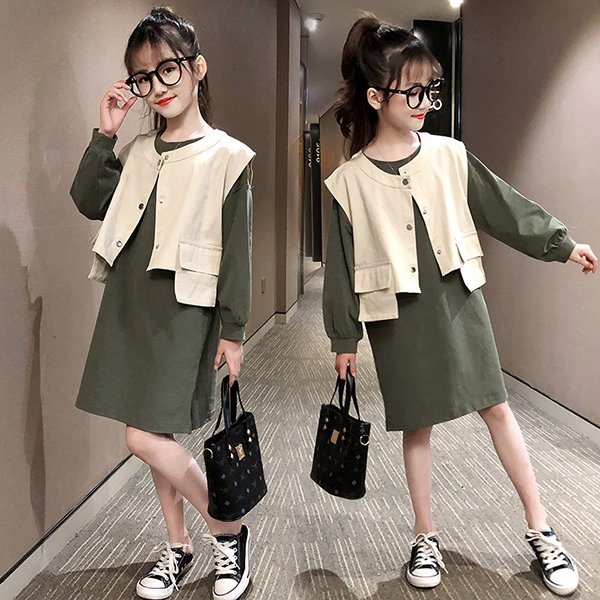 子供服 セットアップ キッズ 女の子 長袖 春秋 上下セット トップス ベスト ワンピース ロング丈 無地 ジュニア おしゃれ 可愛い カジュの通販はau Pay マーケット Sun Day
