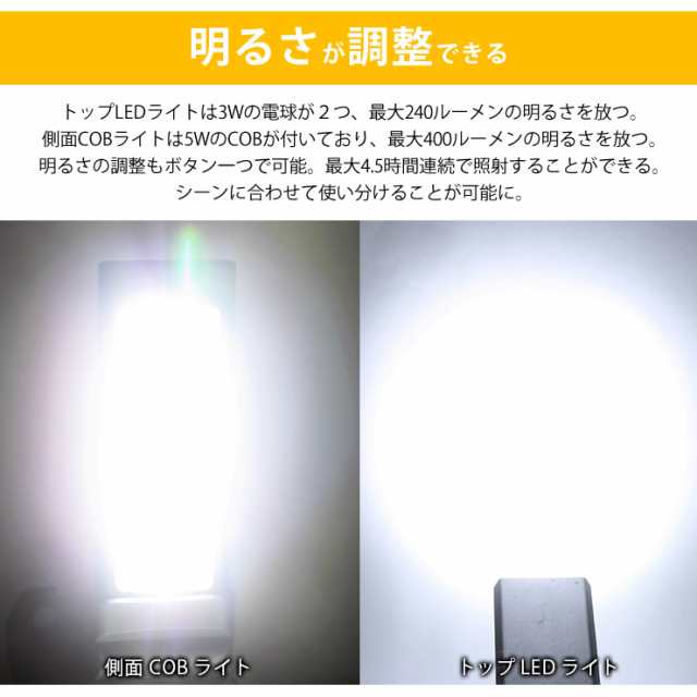 LEDライト 充電式 ワークライト ハンディライト 作業灯 2WAY点灯 COBチップ仕様 折り畳み式 スマホ充電 災害/震災/防災 グッズ アウトド