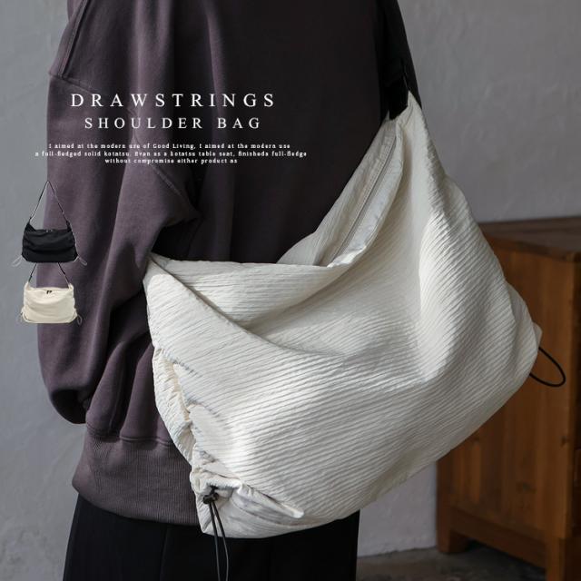 ショルダーバッグ レディース 斜めがけ 大人 軽量 大きめ a4 撥水 大容量 シワ加工 斜め掛けバッグ ショルダーバック おしゃれ ワンショルダー プリーツ加工 ドロストコード inb-10199z【aroco/アロコ】 バレンタイン プレゼントの通販は