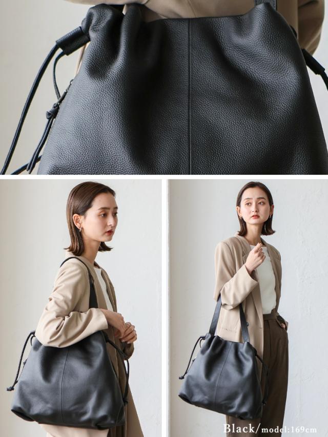 巾着 バッグ 革 本革 トートバッグ レディース a4 ワンハンドル 大容量