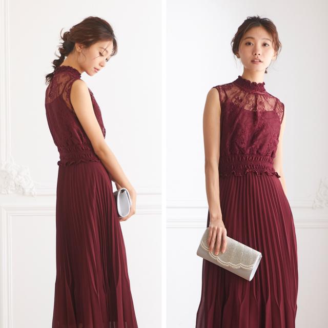 結婚式 ワンピース ロング丈 ノースリーブ パーティードレス