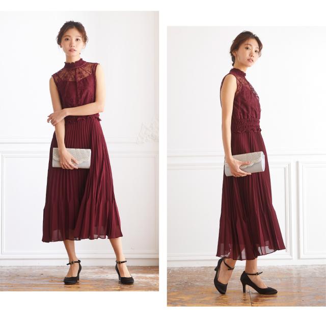 結婚式 ワンピース ロング丈 ノースリーブ パーティードレス