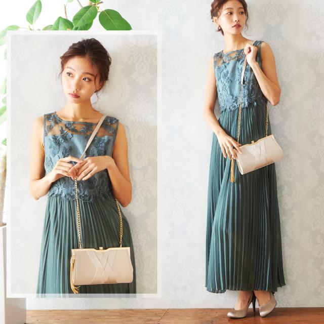 結婚式 ワンピース ロング丈 ノースリーブ パーティードレス