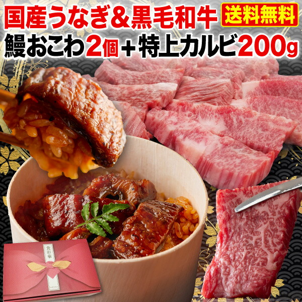 ギフト 国産うなぎ＆黒毛和牛 贅沢Aセット(鰻おこわ＆特上カルビ) 鰻おこわ x2個＆特上カルビ200g ウナギ 肉 贈答 内祝い 肉と鰻のセット ギフト 送料無料 クールの通販は 4,805円