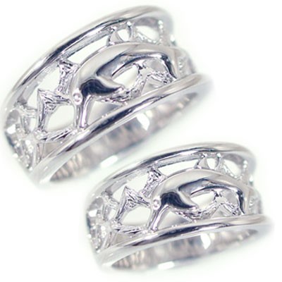 ハワイアンジュエリー ペアリング 結婚指輪 マリッジリング ホワイトゴールドk10 ペア2本セット イルカ K10wg 指輪 ドルフィンのサムネイル