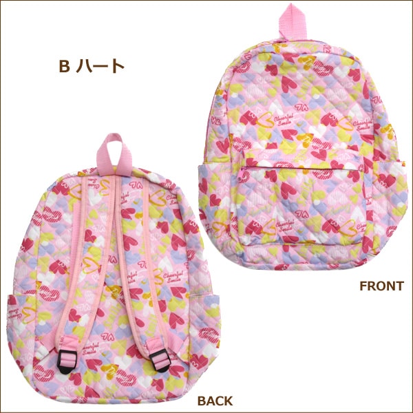 女の子 総柄001 キルト リュックサック L Aイチゴ Bハート Cフラワー D