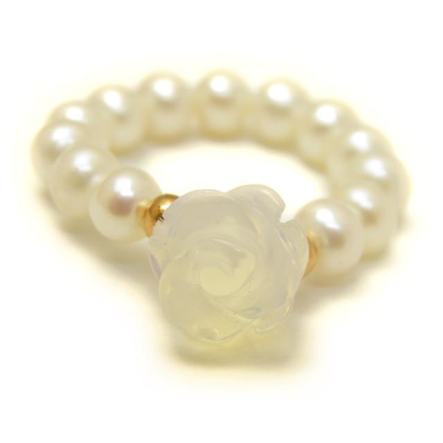 オブシディアンオパール 淡水パール 薔薇リング 指輪 立体バラ彫刻 真珠使用 天然石パワーストーン プチギフト 転勤 退職 お礼 母の日 敬老の日 クリスマス ギフト