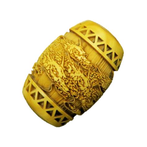 【浮彫】 九頭龍 特大樽型 柘植玉 約20×30mm 縦穴 穴口：3.5mm【穴あり一粒売りビーズ】