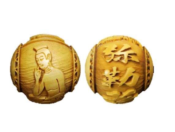 【浮彫】 弥勒菩薩 ご本尊 菱紋入り 横穴 柘植玉 20mm 穴口：約4mm【穴あり一粒売りビーズ】