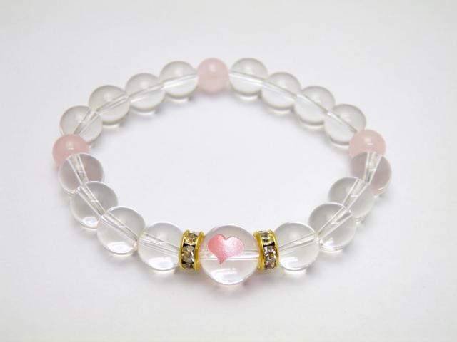 【ブレスレット】 ハート 彫刻 水晶 天然石 パワーストーンの通販は