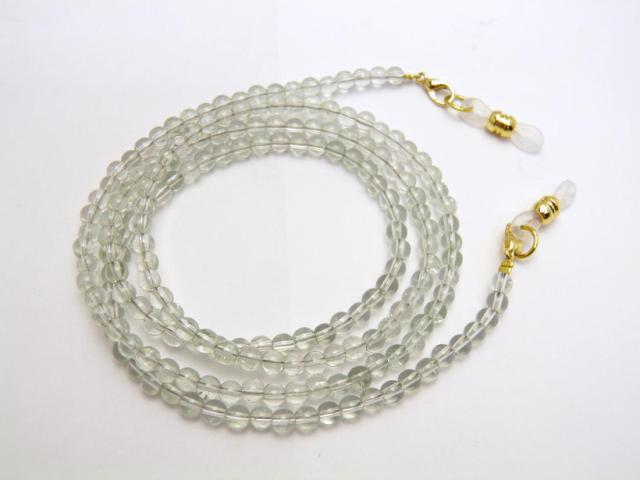 天然石 グリーンアメジスト 4mm玉 金 丸玉 メガネチェーン