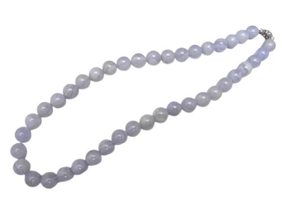 ブルーレースメノウ 10mm ネックレス クラスプ差込タイプ 天然石 風水 パワーストーン