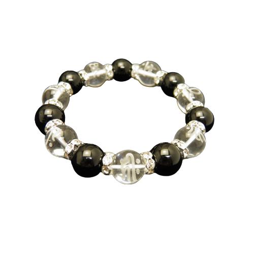 7種の梵字入り 梵字 水晶素彫り数珠 オニキス ブレスレット 風水 パワーストーンの通販は