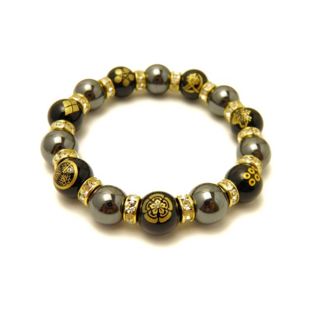 本格派 存在感＆重量感抜群 戦国武将七人衆 金彫り家紋数珠ブレスレット 金彫家紋オニキス ヘマタイト 天然石 風水 パワーストーンの通販は 5,810円