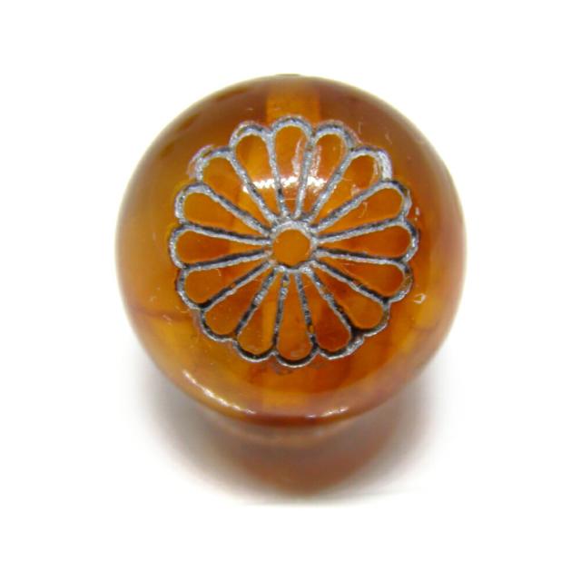 菊花紋 アンバー彫刻ビーズ 12mm 琥珀 銀【穴あり一粒売りビーズ】 / 天然石、パワーストーンの専門店インペリアルオーラ 可愛い プレゼント ギフト 贈り物
