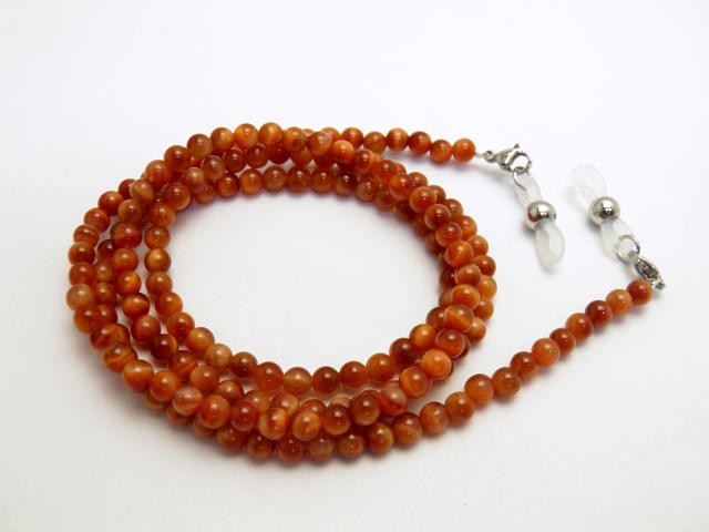 天然石 オレンジタイガーアイ3Ａ 4mm玉 メガネチェーン パワーストーン 眼鏡チェーン グラスコード プチギフト 転勤 退職 お礼 母の日 敬老の日 クリスマス ギフト