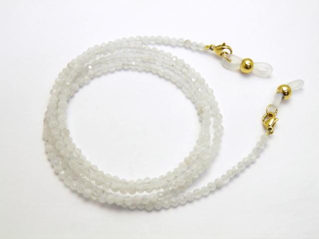 ムーンストーン 32面カット 3mm メガネチェーン 置き忘れ防止 めがねホルダー メガネストラップ 眼鏡コード 近眼 老眼鏡 おしゃれ 父の日 母の日 敬老の日ギフト