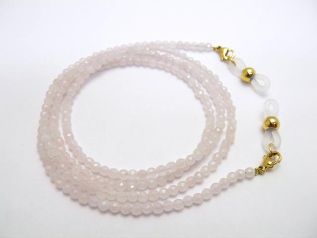 天然石 ローズクォーツ 3mm玉 丸玉 32面カット メガネチェーン 置き忘れ防止 めがねホルダー メガネストラップ 眼鏡コード 近眼 老眼鏡 おしゃれ 父の日 母の日 敬老の日ギフト