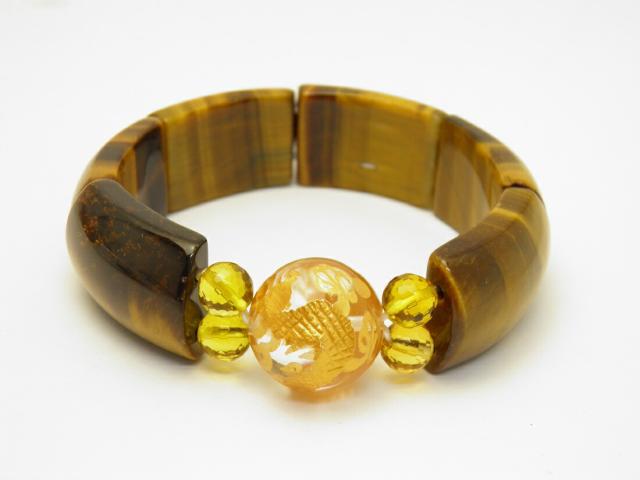 パワーストーン 水晶五爪龍20mm＆タイガーアイ・シトリン バングルブレスレット 天然石 パワーストーン