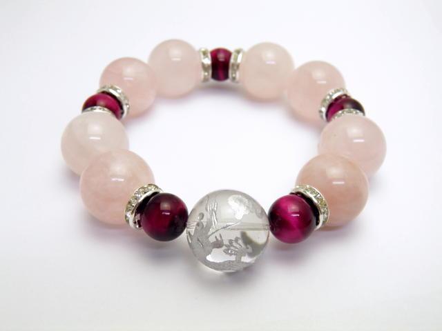 銀龍 20mm ローズクォーツ 20mm デザインブレスレット ピンクタイガーアイ 12mm 数珠 ブレスレット パワーストーン