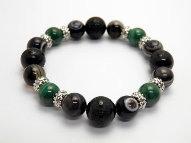 天然石 四神獣ブレスレット 天眼石＆マラカイト＆四神獣 オニキス パワーストーン 四神相応数珠ブレスレット バラ売り メンズ レディース 四神獣パワーストーン パワーストーン四神獣 パワーストーンの通販は