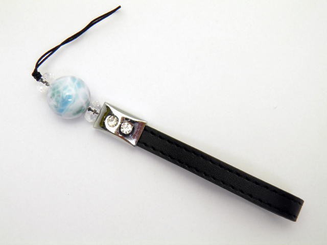 ラリマー 14.5mm 携帯ストラップ 合皮ひも 天然石 パワーストーン