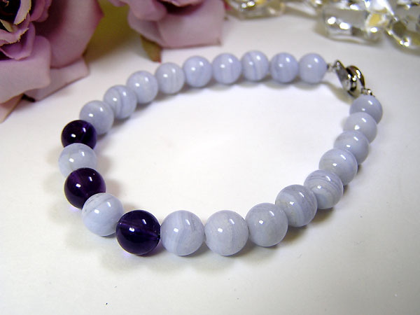 【ワイヤーブレスレット】 ブルーレース/アメジスト ブレスレット 天然石 パワーストーンの通販は 9,791円