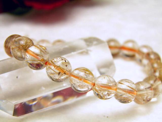 高級１点物 オレンジルチルクォーツブレスレット 8mm玉 NO.10 桐箱付き 現品 天然石 パワーストーンの通販は