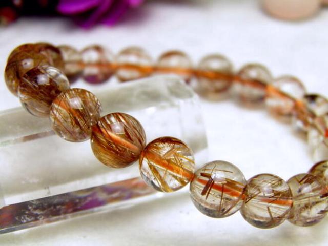 高級１点物 オレンジルチルクォーツブレスレット 9mm玉 NO.2 桐箱付き 現品 天然石 パワーストーンの通販は 13,518円