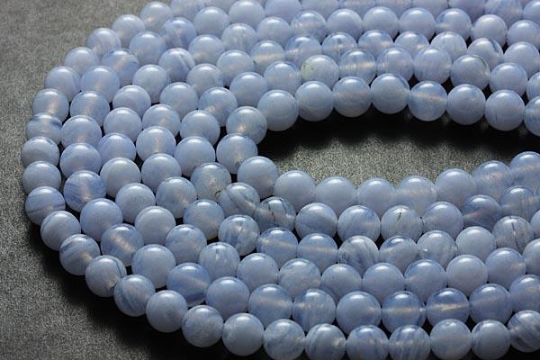 【丸ビーズ】ブルーレースメノウ(3A) 6mm 一連 天然石 パワーストーン