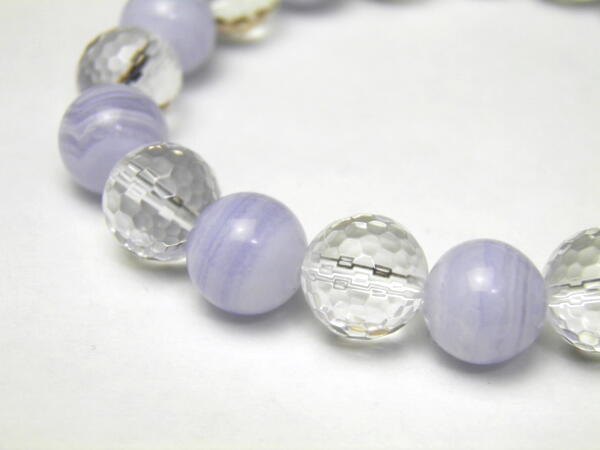 【10mm_Simple_Combiブレスレット】 ブルーレース＆水晶 天然石 パワーストーン