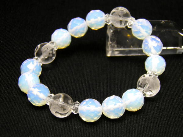 高級四神獣シリーズ 四神獣ブレスレット 水晶素彫り 12mm玉 青龍・朱雀・白虎・玄武 オブシディアンオパール 風水 パワーストーンの通販は