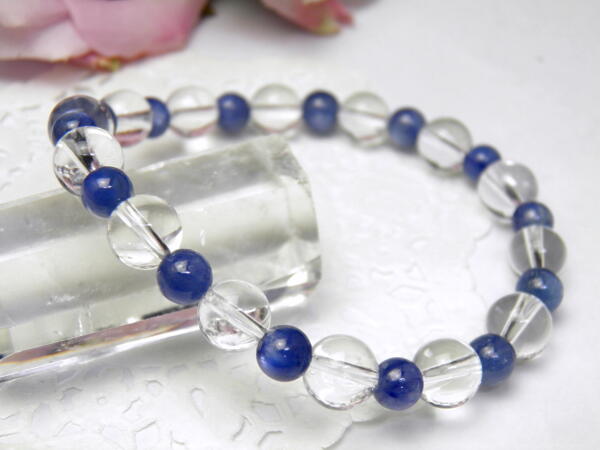 【高級品 コンビブレスレット】 8mm水晶AAA＆カイヤナイトAAA 天然石 パワーストーン